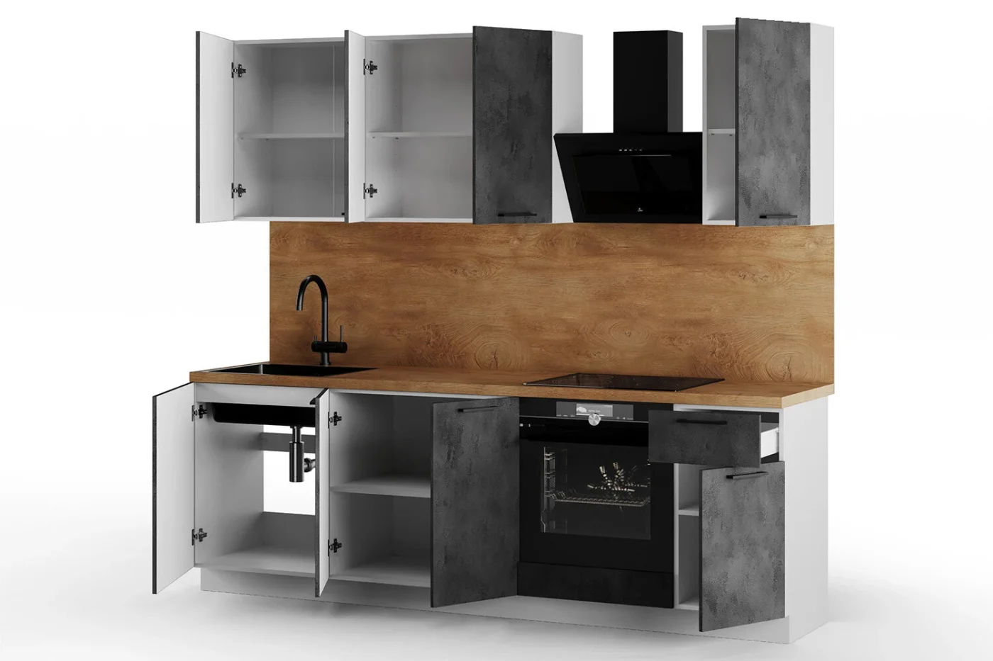Кухонный гарнитур Hoff Сити 2,4 м, 240х210х52,6 см, белый/бетон тёмный